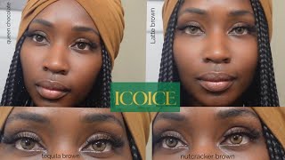 very realistic COLORED CONTACTS FOR DARK COLORED EYES TRYING ICEOICE NATURAL COLORS COLLECTION [upl. by Yrek]