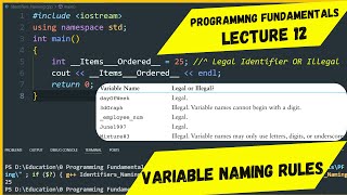 Programming Fundamentals  Lecture 12  Rules for Naming a Variable  Identifiers Naming Rules [upl. by Nahtanoj]