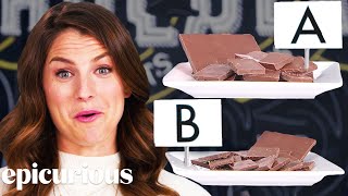 Chocolate Expert Guesses Cheap vs Expensive Chocolate  Price Points  Epicurious [upl. by Wilburn]