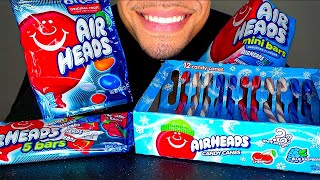 AIRHEADS CANDY CANES BITES CANDY FILLED ROPES EATING MOUTH SOUNDS COMMERCIAL REVIEW ASMR NO TALKING [upl. by Ynnus]