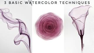 3 Basic Watercolor Techniques of Transparent and Botanical Painting [upl. by Akinak]