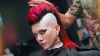 Womens fire red mohawk Transformation  Wild hairstyle makeover [upl. by Tombaugh980]