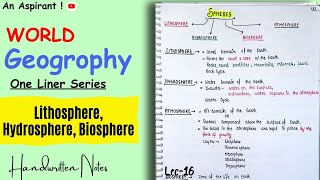 Lithosphere Hydrosphere amp Biosphere  Lec16  World geography  One Liners Topic Wise [upl. by Schwinn767]