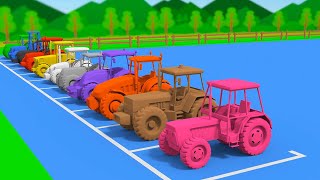 Multicolored Tractors and Agricultural Machinery  Learn colors with Tractors  Bazylland Tractors [upl. by Ihcalam]