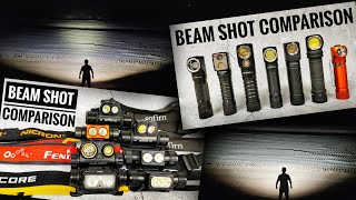 Headlamp Beam Shot Comparison Nitecore Fenix Sofirn Wurkkos Convoy Armytek Mateminco Nicron [upl. by Onitnevuj]