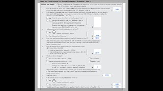 State and Local Income Tax Refund Worksheet Walkthrough IRS Schedule 1 [upl. by Ahtivak676]