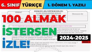 6 Sınıf Türkçe 1 Dönem 1 Yazılı 2024 2025 Örnek 2 [upl. by Woodward]