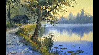 Watercolor painting landscape tutorial [upl. by Dorita60]