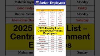 2025 Holiday List for Central Govt Employees leave [upl. by Ilene72]