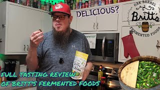 Britts Fermented Foods Spicy PicklesBlack Garlic Kimchi amp Horseradish BRINE 😋FULL TASTING REVIEW 🥒 [upl. by Etka]