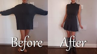 How to refashion a sweater into a dress with a flouncy ruffly skirt DIY upcycling sewing project [upl. by Nasus]