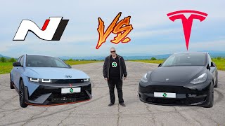 IONIQ 5N vs Tesla Model Y Performance Drag race [upl. by Seif]