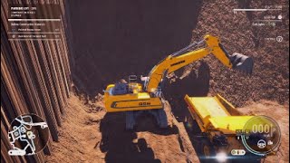 Off side loading soil at parking lot construction simulator Liebherr 956 excavator sanyi srt45 truck [upl. by Rebah]