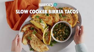 How to Make Slow Cooker Birria Tacos  SavoryOnline [upl. by Eniawtna]