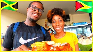 Jamaicans Try Guyanese Street Food Vreedenhoop Street Food Tour Guyana [upl. by Dolly]