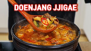 Making The Ultimate Korean Comfort Food Doenjang Jjigae Soybean Paste Stew With Beef Brisket [upl. by Ahsiekrats]