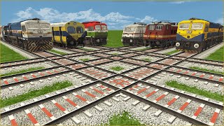 SIX EXPRESS TRAINS CROSSING FORKED DIAMOND RAILROAD TRACKS  Train Simulator  CrazyTrainCrossing [upl. by Georgi763]