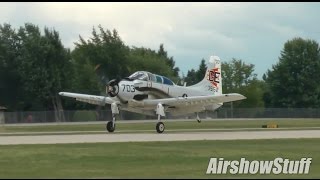 AD5 Skyraider Go Around and Landing  EAA AirVenture Oshkosh 2014 [upl. by Curkell14]