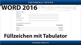 Füllzeichen mit Tabulator setzen Microsoft Word 2016 [upl. by Gussman]