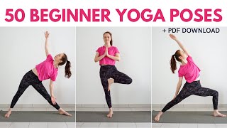 50 Mustknow BEGINNER YOGA POSES  Yoga for beginners [upl. by Ahsitnauq848]