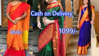 CASH ON DELIVERY Sarees with very reasonable pricesFestive collection of sarees with👌designscolor [upl. by Azil575]