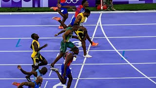 Noah Lyles 100m Final Olympic Highlights Noah Lyles 979 Gold Medal Kishane Thompson Olympic 2024 [upl. by Stagg350]