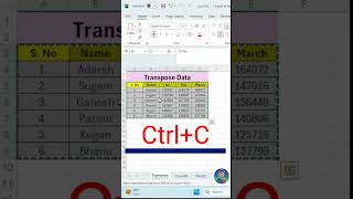 Transpose data in excel 😳 excel formula hacks 😱  excel excelshortcuts [upl. by Anayt]