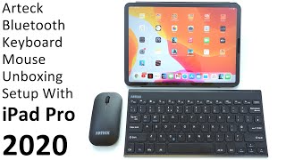 Arteck rechargeable Bluetooth keyboard and mouse unboxing review and setup with iPad Pro 2020 [upl. by Talie]