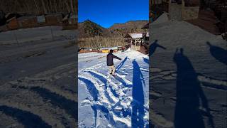 We tried snowskating 😆 snow skateboarding [upl. by Eeldarb130]