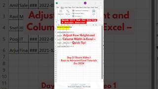 Dec 2024  Day 2 Video 1  Adjust Row Height and Column Width in Excel excel excelshorts [upl. by Iraj]