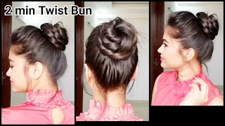 2 min Twist bunEveryday easy hairstyles for medium to long hairindian hairstyles [upl. by Ilona]