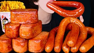 ASMR KIELBASA SAUSAGE SPAM CHEESY CARBO FIRE NOODLES COOKING MUKBANG킬바사 소세지 먹방咀嚼音Sosis EATING SOUNDS [upl. by Zoarah]