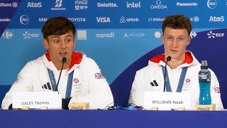 Tom Daley and Noah Williams 10m synchronised SILVER winning press conference 🥈🗼 Paris 2024 Olympics [upl. by Leahkim]