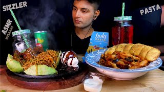 ASMR MUKBANG SIZZLER HAKKA NOODLESCHICKEN DRUMS OF HEAVENBROWNIEICECREAMPASTAGARLIC BREADSTICK [upl. by Nner368]