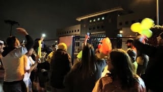 Brazilians celebrate Bolsonaro win outside Lulas jail [upl. by Almita]