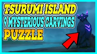 All 9 Mysterious Carvings Puzzle in Tsurumi Island  Thunderbirds Statue Locations  Genshin Impact [upl. by Weksler]