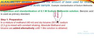 Non aqueous alkalimetry Standardisation of sodium methoxide by Shom Prakash Kushwaha India [upl. by Rumilly]