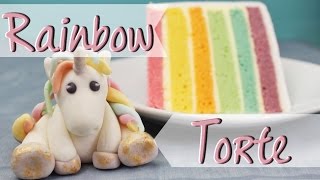 RAINBOW CAKE mit EINHORN  Regenbogentorte backen  GEBURTSTAGSTORTE selber machen  EINHORNTORTE [upl. by Gula]