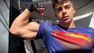 young bodybuilder showing his pumped muscle  flexing  muscle worship [upl. by Launce996]