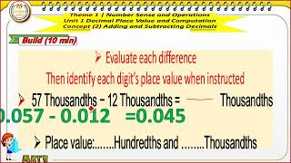 math primary 5 Lesson10 Subtracting to the Thousandths place  Concept 2 Unit 1Theme 1 [upl. by Huebner438]