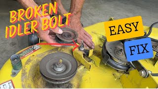 How to Fix a Broken Idler Pulley Stud on a John Deere Mower Deck Craftsman Husqvarna MTD etc [upl. by Nywg]