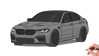 How to draw a BMW M5 F90 2021  drawing bmw m5 competition 2022 car [upl. by Letniuq]