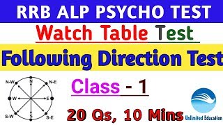 ALP PSYCHO TEST  WATCH TABLE TEST  Class  1  FOLLOWING DIRECTION TEST  RRB ALP PSYCHO TEST CBT3 [upl. by Longawa614]