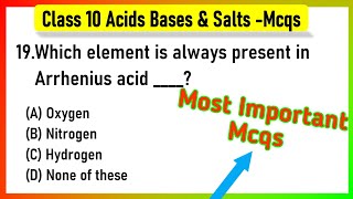 acids bases and salts class 10 mcq  Acids Bases and Salts MCQ Class 10 Science Chapter 2 [upl. by Granoff]