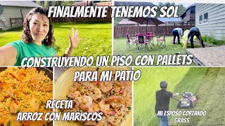 Cómo Hacer Arroz con langostinos🦐 como hacer piso con pallets pPatio reciclandopor fin salió sol [upl. by Essilem]