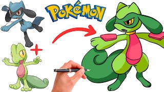 How To Draw RIOLU and TREECKO FUSION POKEMON  Pokemon Fusion [upl. by Stallworth]