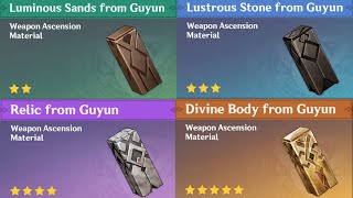 How to Farm Luminous Sands  Lustrous Stone  Relic  Divine Body from Guyun  Genshin Impact [upl. by Yettie816]