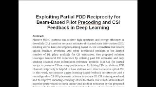 Exploiting Partial FDD Reciprocity for Beam Based Pilot Precoding and CSI Feedback in Deep Learning [upl. by Ativla903]