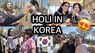 🇰🇷MY FIRST HOLI EVER  Korea vlog cherry blossom🥳🌸 [upl. by Akilak439]