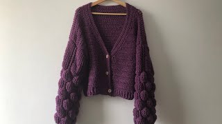 Bubble or balloon sleeves cardigan crochet  step by step tutorial [upl. by Alysia]